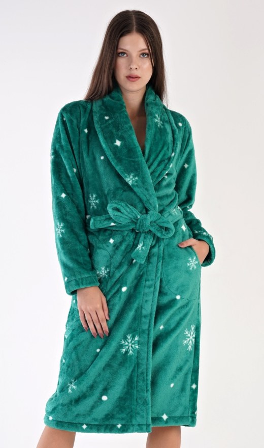 Dugi ženski ogrtač sa šalom ovratnikom Pahulje Dugi ženski ogrtač sa šalom ovratnikom Pahulje