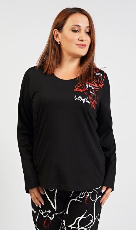 Ženska duga pidžama Butterfly - Prevelike ženske pidžame s dugim rukavima