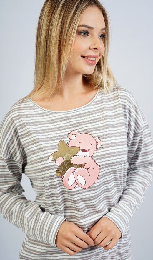 Duga ženska pidžama Medo sa zvijezdom