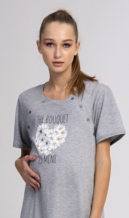 Ženska noćna košulja za trudnice Srce od tratinčica - Dojilica noćna košulja s kratkim rukavima