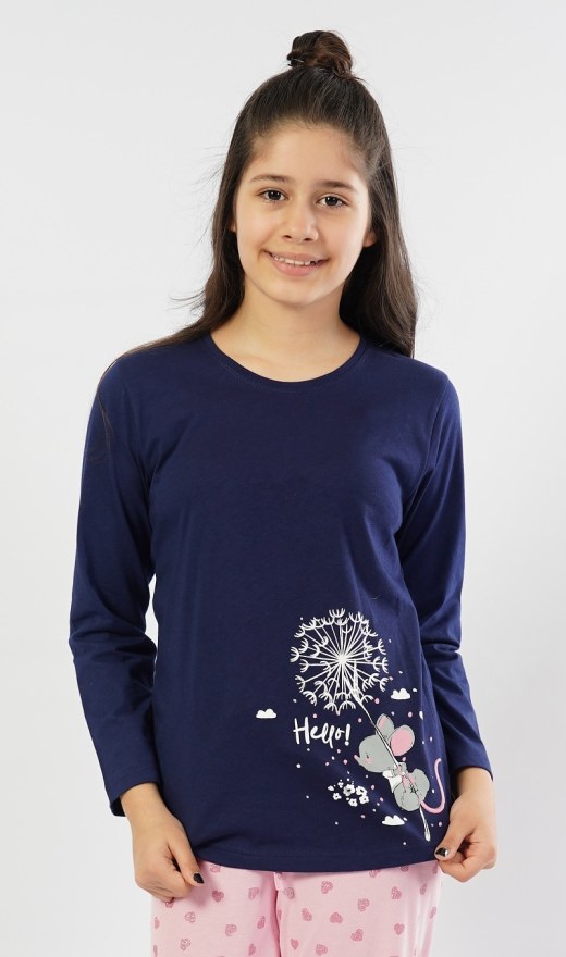 Dječja duga pidžama Miš s maslačkom - Djevojačke pidžame s dugim rukavima