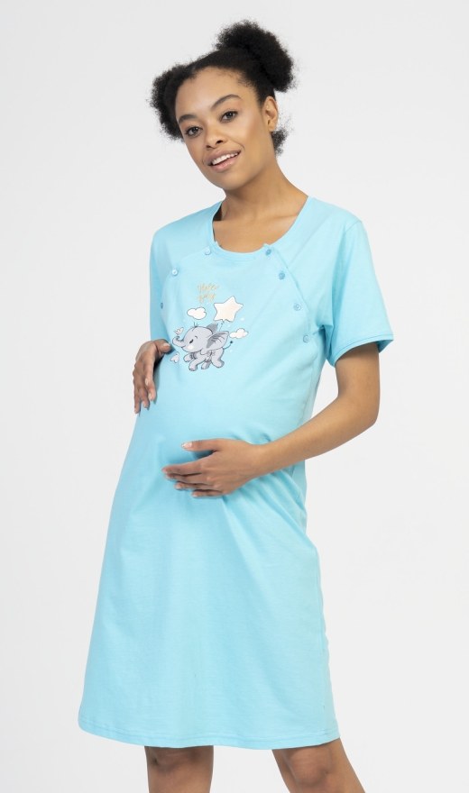 Ženska trudnička spavaćica Slonić - Dojilica noćna košulja s kratkim rukavima