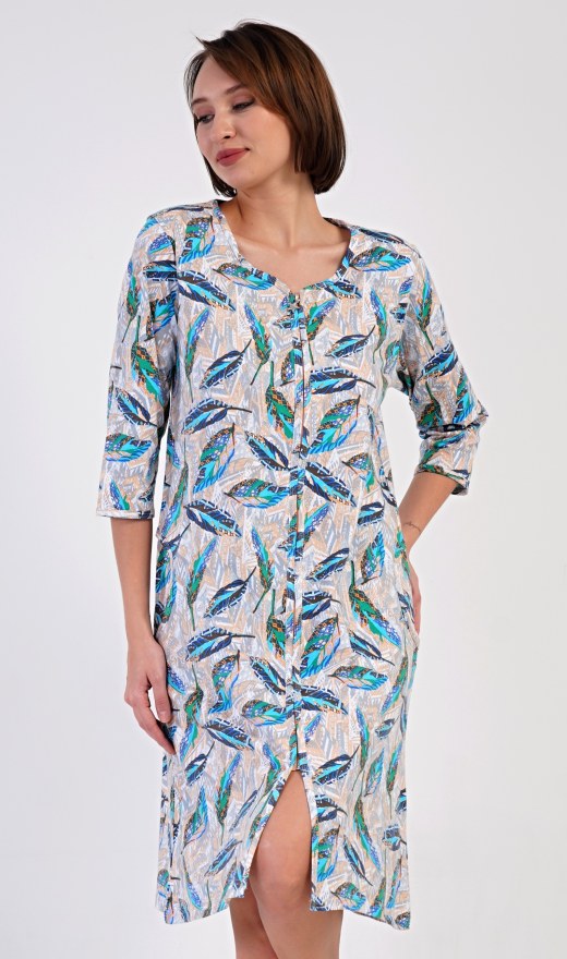 Ženska kućna haljina s tročetvrt rukavima Listovi