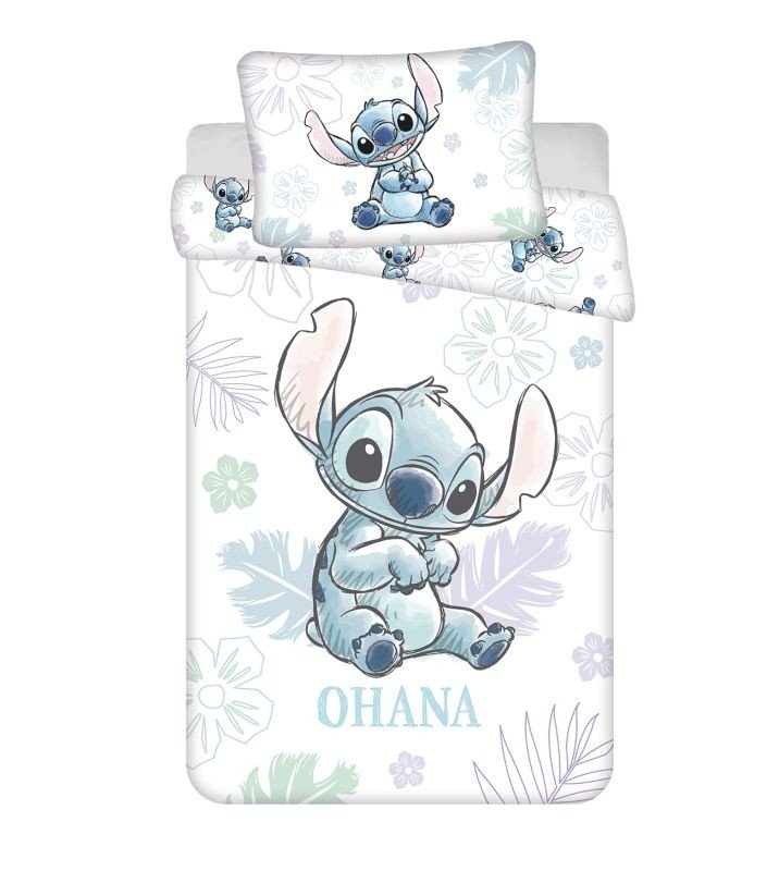 JERRY FABRICS Posteljina za dječji krevetić Lilo and Stitch Ohana White baby Pamuk, 100/135, 40/60 cm - Posteljina za dječji krevetić