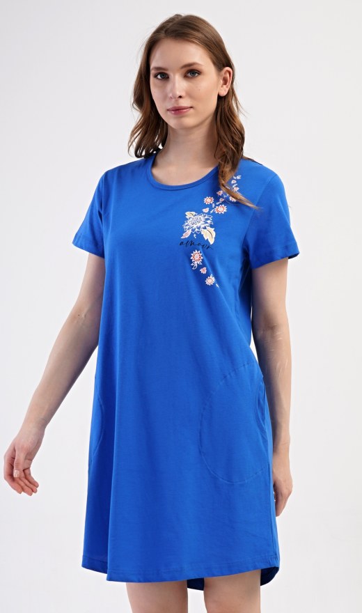 Ženska kućna haljina s kratkim rukavima Cvjetovi - Prevelike ženske spavaćice
