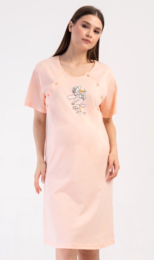 Ženska noćna trudnička košulja Roda s šeširom - Dojilica noćna košulja s kratkim rukavima