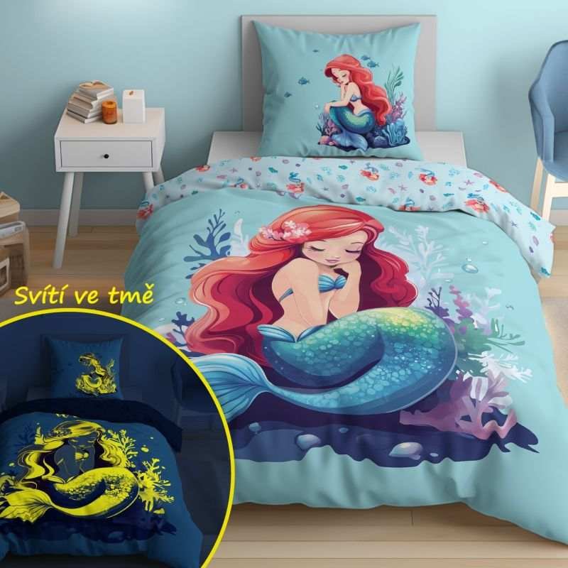 DETEXPOL Posteljina Svjetleća Sirena Pamuk, 140/200, 70/80 cm - Posteljina sa licencijom