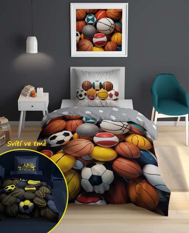 DETEXPOL Posteljina Loptice svijetleća Pamuk, 140/200, 70/80 cm - Posteljina za mlade