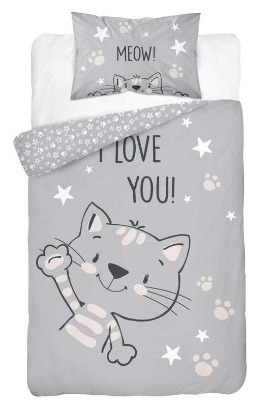 DETEXPOL Posteljina za dječji krevetić Mačka I love you Pamuk, 100/135, 40/60 cm