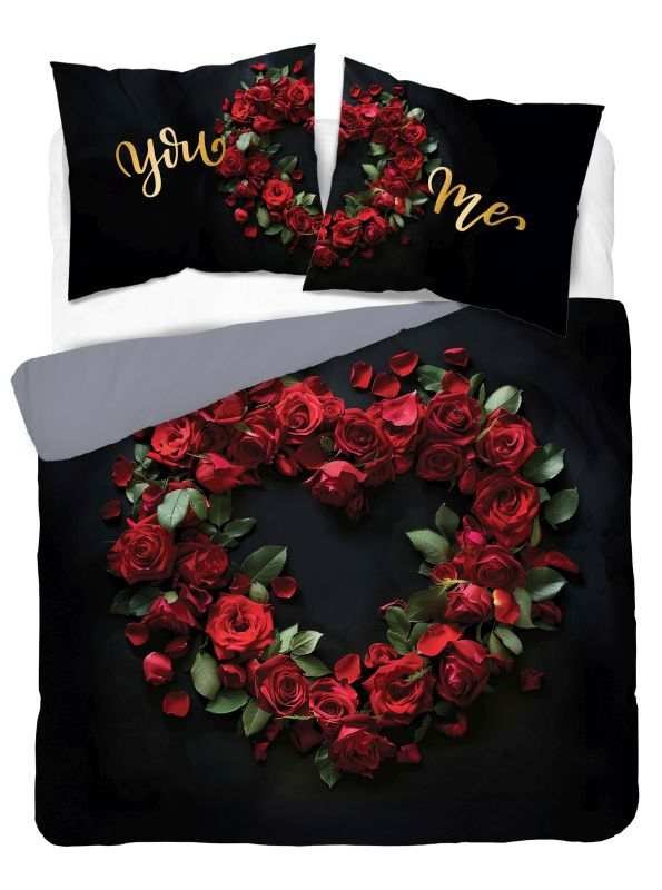 DETEXPOL Francuska posteljina Srce od ruža Pamuk, 220/200, 2x70/80 cm