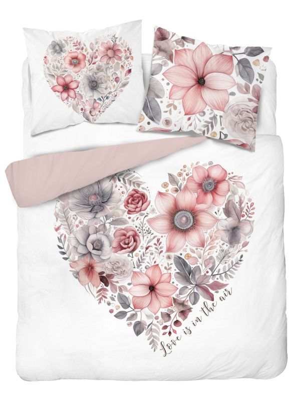 DETEXPOL Francuska posteljina Cvjetno srce Pamuk, 220/200, 2x70/80 cm - Posteljina klasičan uzorak