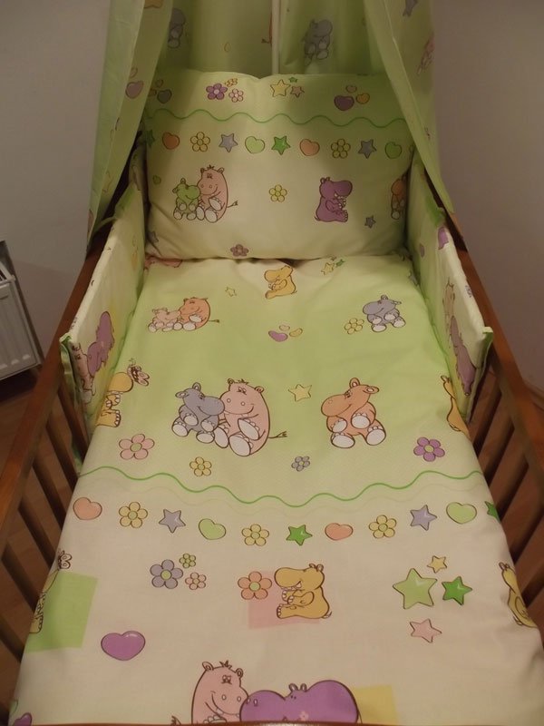 Posteljina za dječji krevetić Nilskog konjića zelenkasta - Posteljina