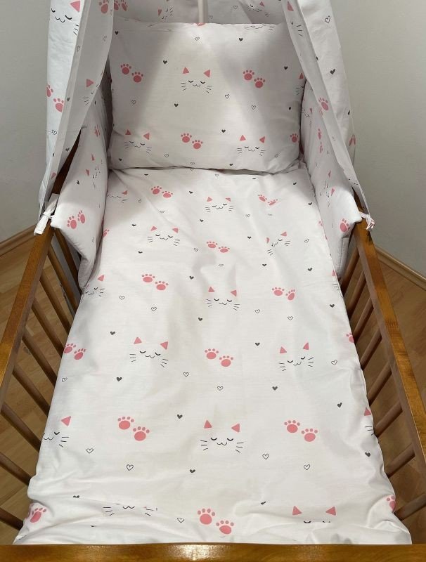 SDS Posteljina za dječji krevetić Mačkice bijela Pamuk, 90/130, 45/60 cm - Posteljina za dječji krevetić