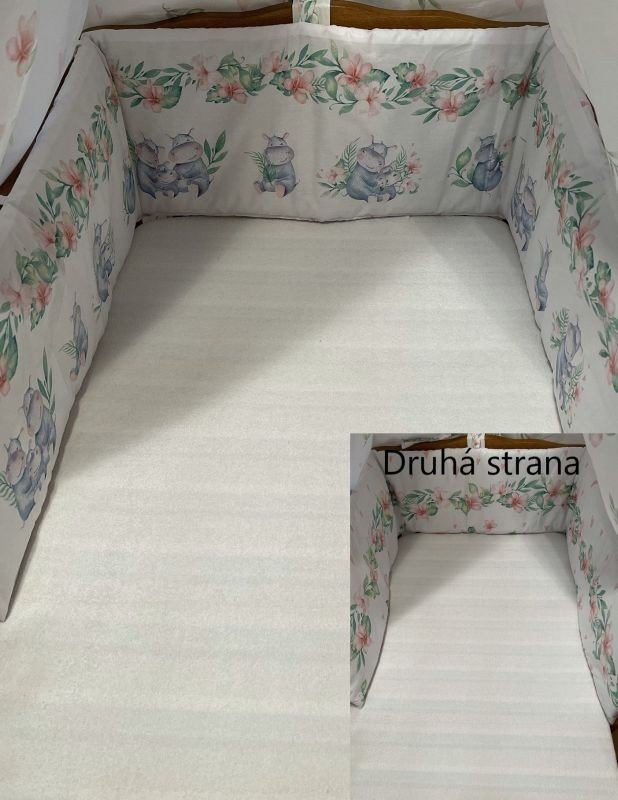 SDS Ogradica za krevetić Obitelj nilskih konja Pamuk, punjenje: Poliester, 195/28 cm