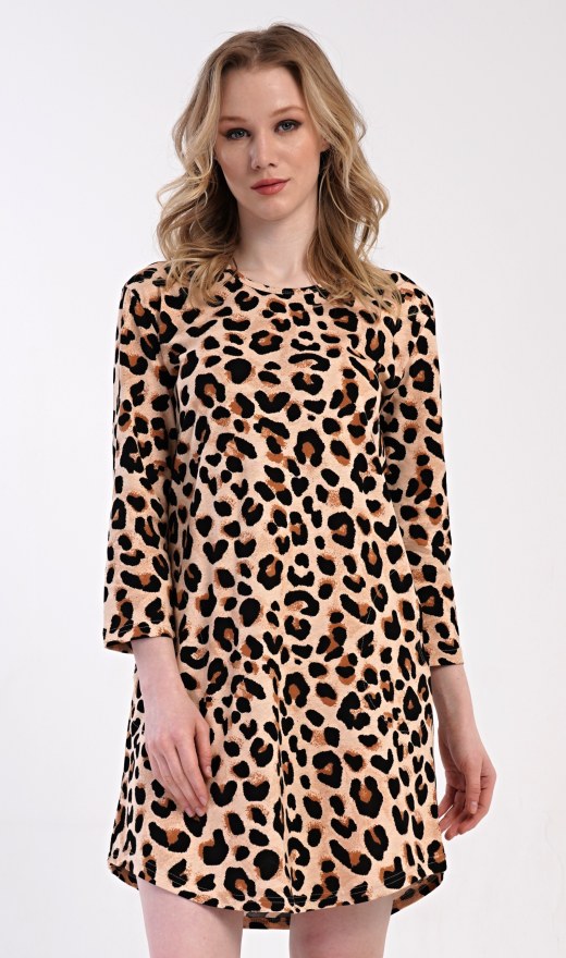 Ženska kućna haljina s tročetvrt rukavima Leona - Ženske noćne košulje s tročetvrt rukavima