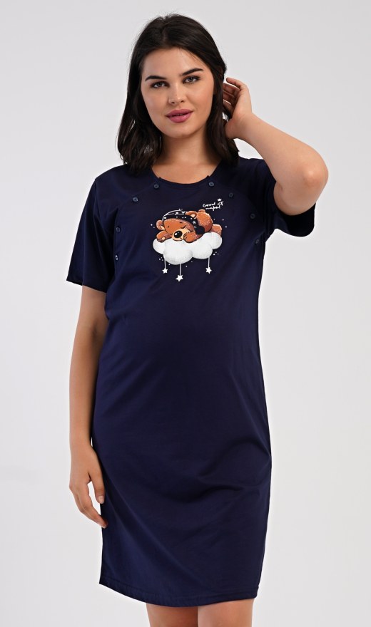 Ženska trudnička spavaćica Medo na oblaku - Dojilica noćna košulja s kratkim rukavima