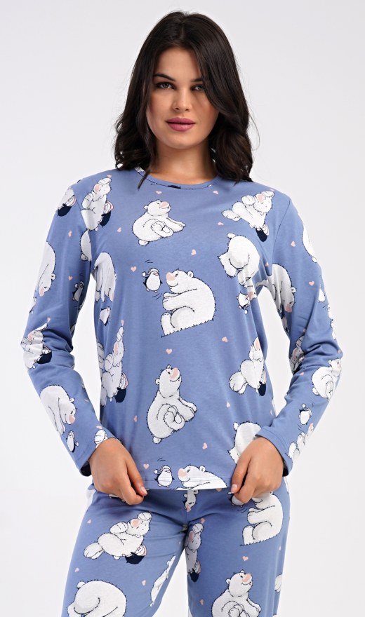 Ženska duga pidžama Pingvin i medo - Ženske pidžame s dugim rukavima