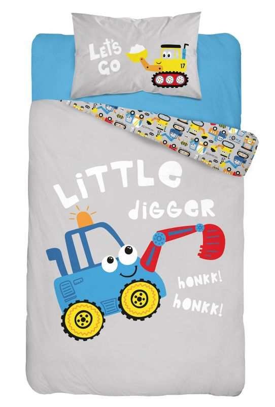 DETEXPOL Posteljina za dječji krevetić Bager plavi Pamuk, 100/135, 40/60 cm - Posteljina za dječji krevetić