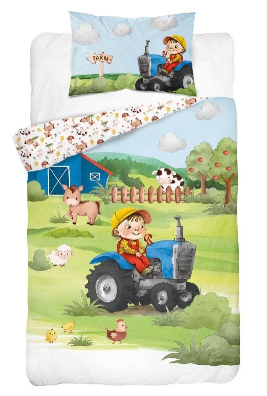 DETEXPOL Bambusova posteljina za dječji krevetić 3D Farma plava Pamuk, Bambus, 100/135, 40/60 cm - Posteljina za dječji krevetić