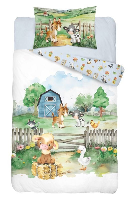 DETEXPOL Posteljina za dječji krevetić Pamuk, 3D Farma plava 100/135, 40/60 cm - Posteljina za dječji krevetić