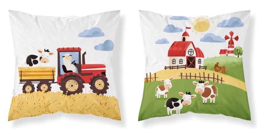 DETEXPOL Navlaka za jastučić Farma na brdu crvena Pamuk, 40/40 cm - pokrivači za jastuke