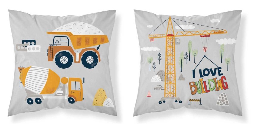 DETEXPOL Navlaka za jastučić Gradilište siva Pamuk, 40/40 cm - pokrivači za jastuke