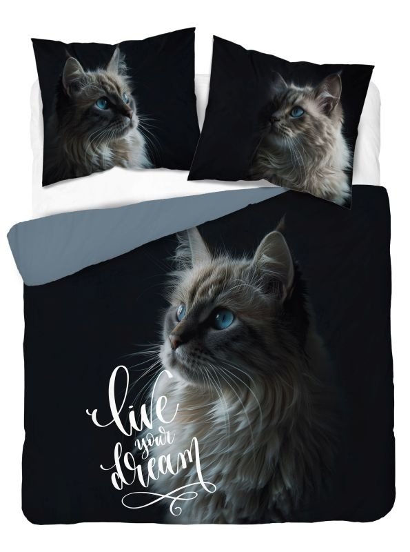 DETEXPOL Francuska posteljina Mačka Pamuk, 220/200, 2x70/80 cm - Posteljina foto print