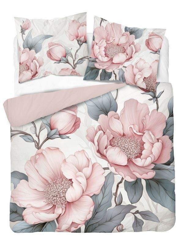 DETEXPOL Francuska posteljina 3D Božuri ružičasti micro Poliester - mikrovlakna, 220/200, 2x70/80 cm - Posteljina foto print