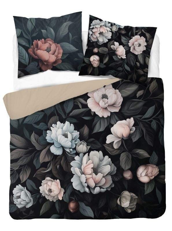 DETEXPOL Francuska posteljina 3D Božuri na crnom micro Poliester - mikrovlakno, 220/200, 2x70/80 cm - Posteljina foto print