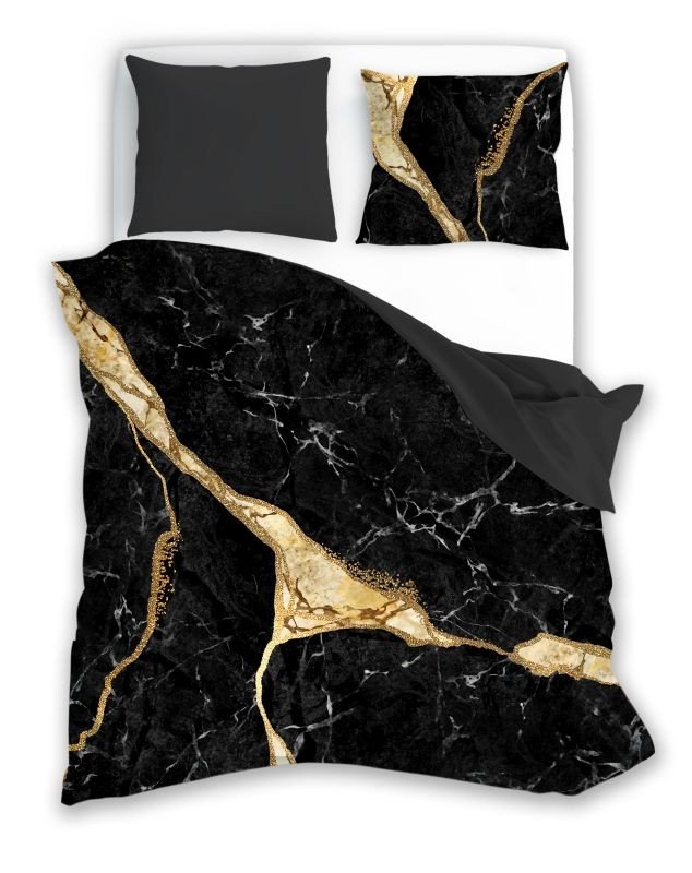 FARO Posteljina pamučni saten Mineral Black Pamuk - Saten, 140/200, 70/90 cm - Posteljina klasičan uzorak