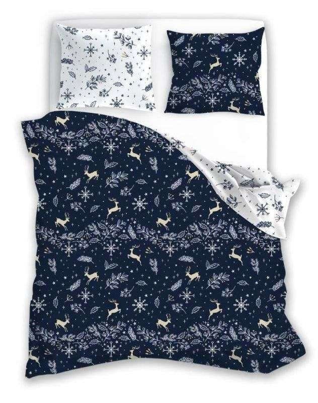 FARO Francuska božićna posteljina Scandic 068 Plava Pamuk, 220/200, 2x70/80 cm - Posteljina za mlade