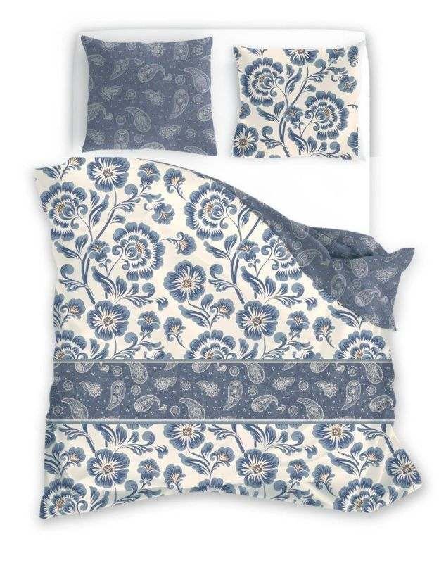 FARO Francuska posteljina pamučni saten Plavi cvjetovi Pamuk - Saten, 220/200, 2x70/80 cm - Posteljina klasičan uzorak