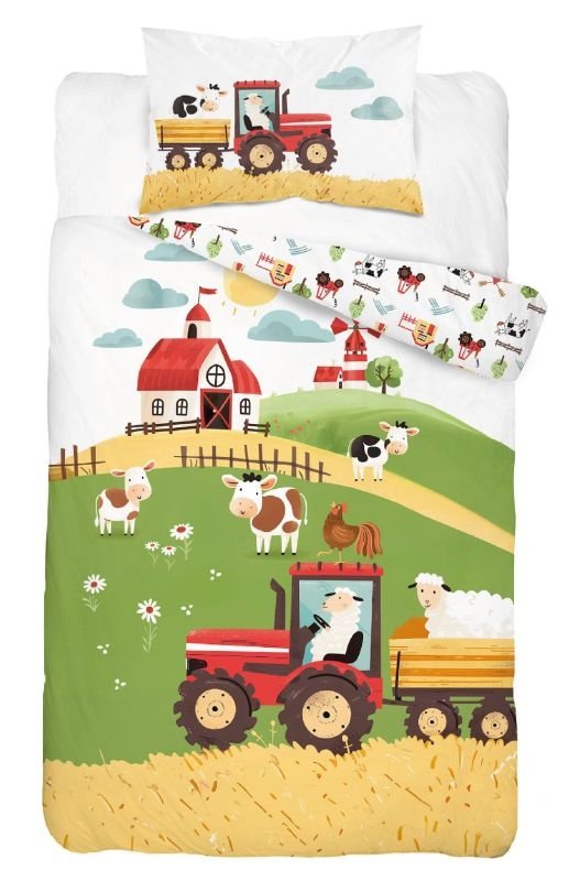 DETEXPOL Posteljina za dječji krevetić Farma na brdu crvena Pamuk, 100/135, 40/60 cm - Posteljina za dječji krevetić