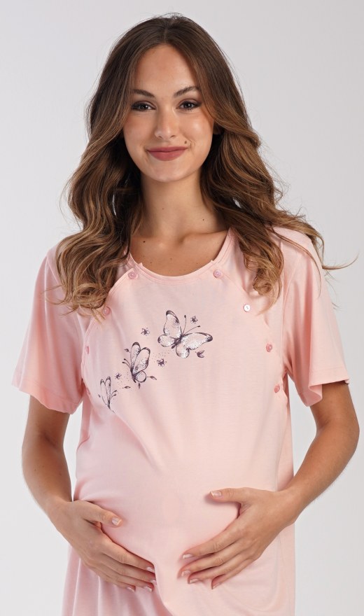 Ženska noćna košulja za trudnice Butterfly - Dojilica noćna košulja s kratkim rukavima