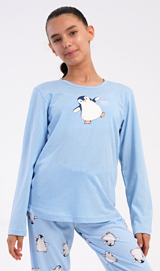 Dječja duga pidžama Pingvin - Djevojačke pidžame s dugim rukavima