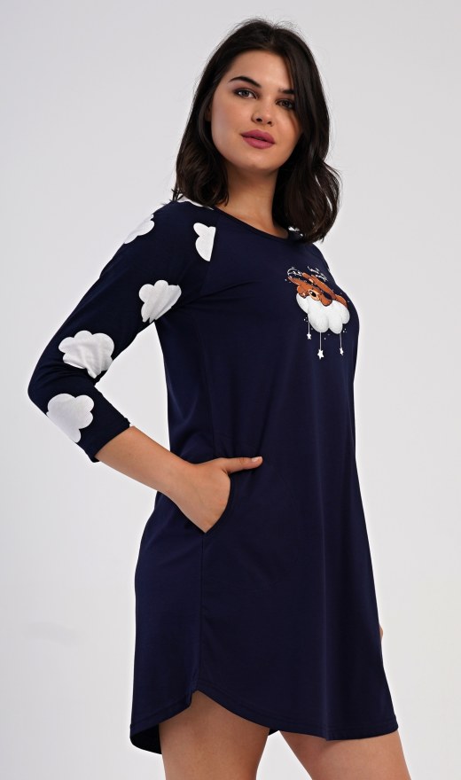 Ženska kućna haljina s tročetvrt rukavima Medo na oblačiću - Prevelike ženske spavaćice