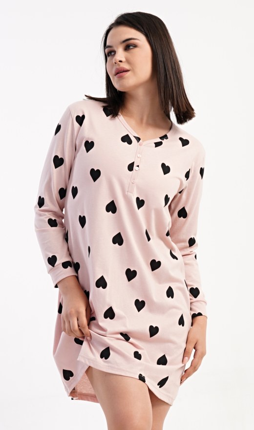 Ženska noćna košulja s dugim rukavima Srce - Ženske noćne košulje s dugim rukavima
