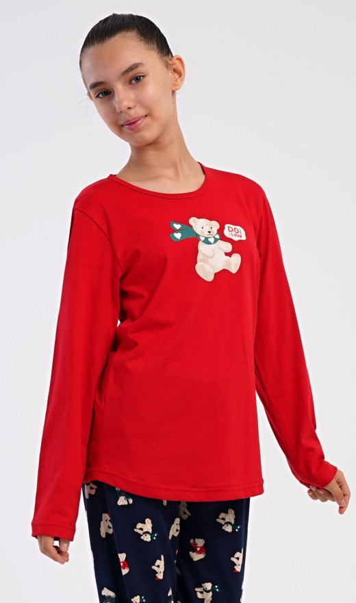 Dječja pidžama duga Medo sa šalom - Djevojačke pidžame s dugim rukavima