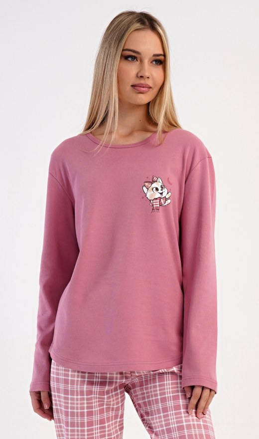 Ženska pidžama duga Mačka s šalom - Ženske pidžame s dugim rukavima