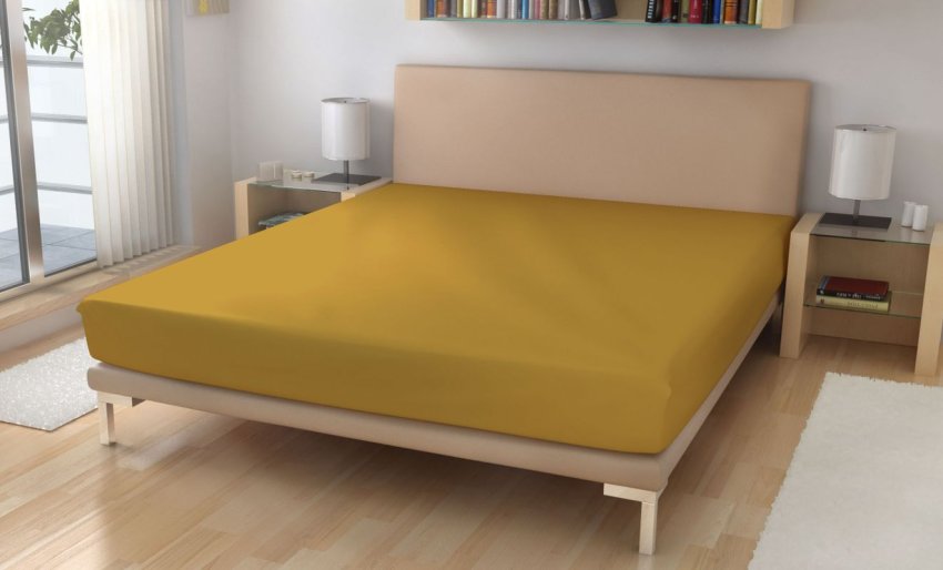 Polášek Jersey plahta senf žuta Pamuk 150g/m2, 90/200 cm