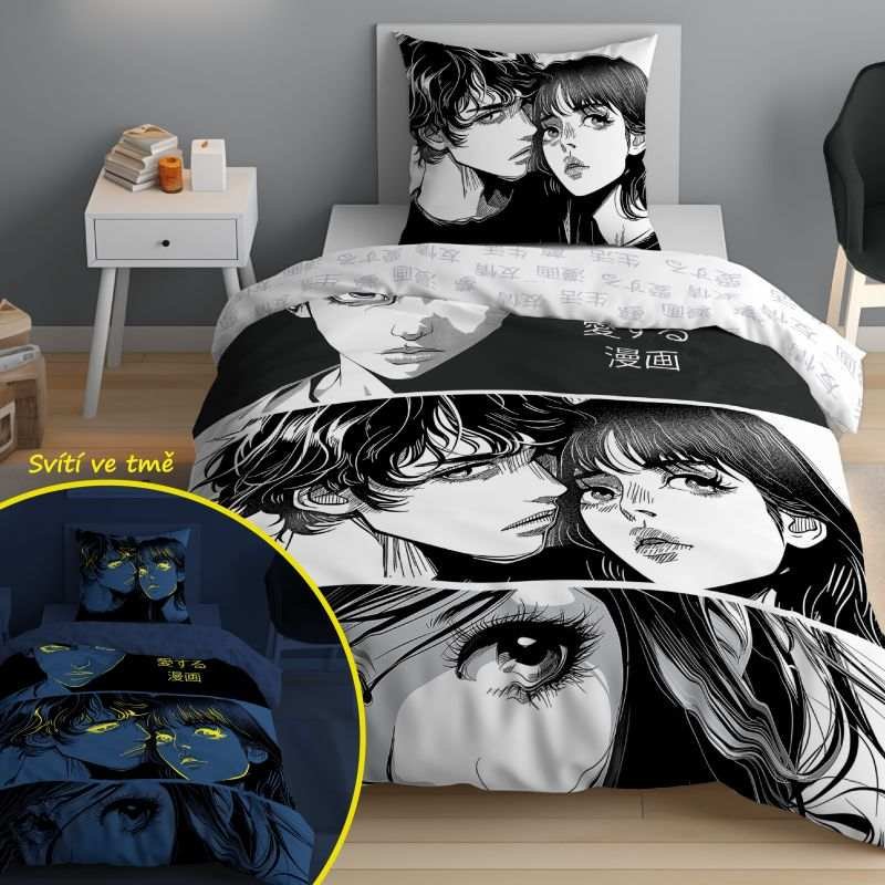 DETEXPOL Posteljina Anime Manga svijetleća Pamuk, 140/200, 70/80 cm