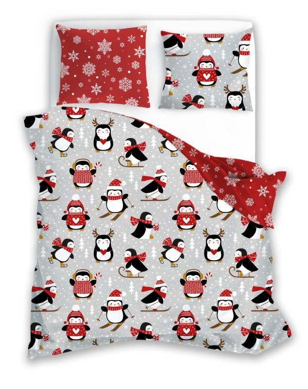 FARO Francuska božićna posteljina Scandic 076 Pingvini Pamuk, 220/200, 2x70/80 cm - Dječji posteljina bez licencije