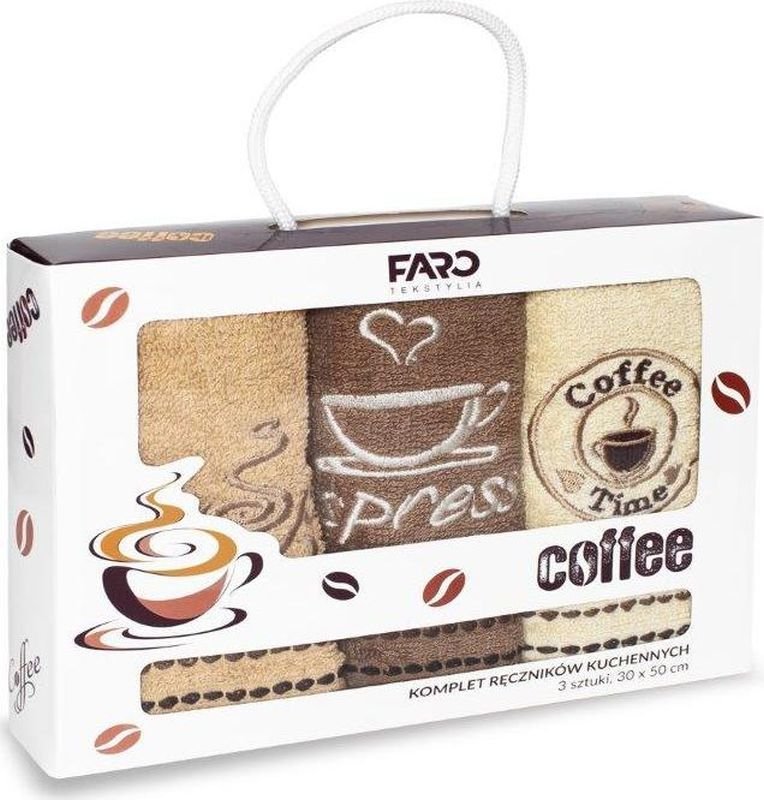 FARO Poklon set 3 kom frotirnih ručnika s vezom Coffe Pamuk - Frotir, 30/50 cm - Ručnik 50x30 cm