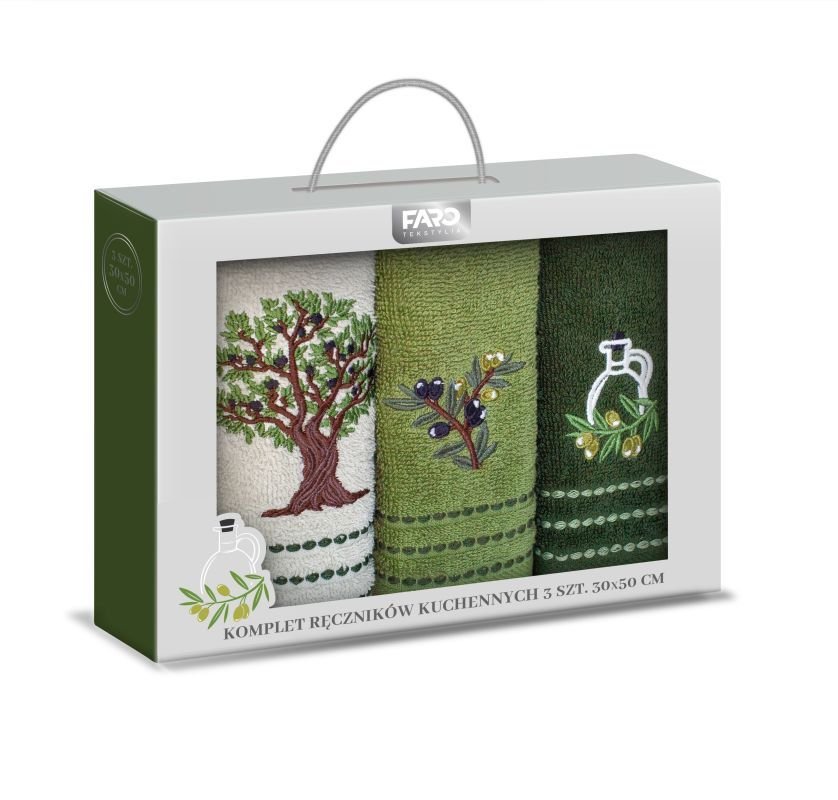 FARO Poklon set 3 kom frotirnih ručnika s vezom Masline Pamuk - Frotir, 30/50 cm