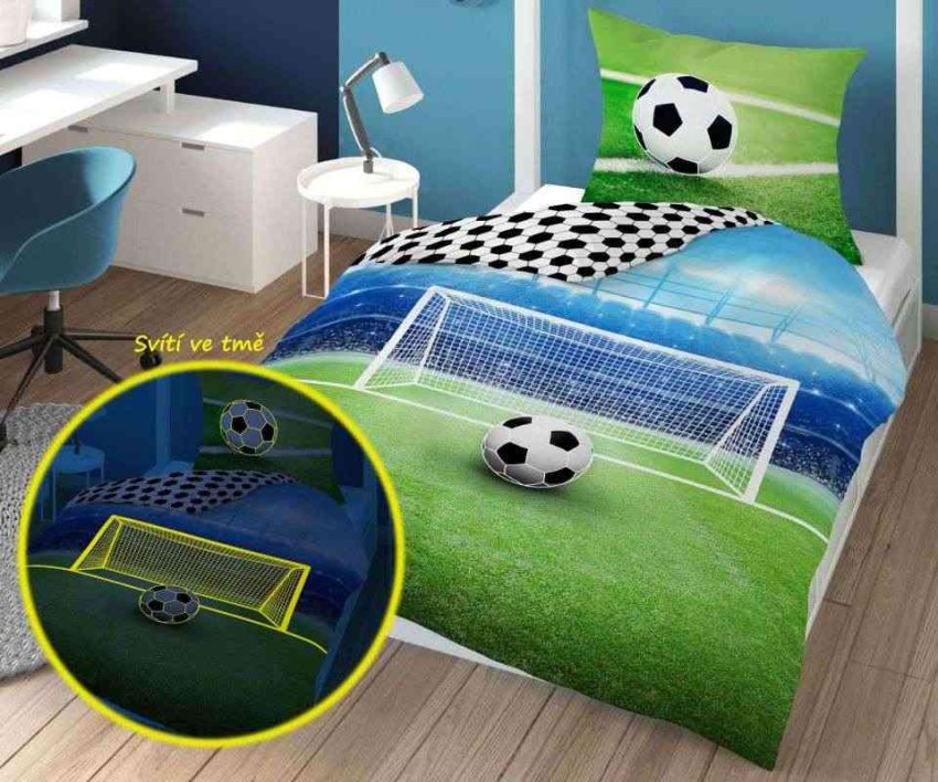 DETEXPOL Posteljina Nogometna arena svijetleća Pamuk, 140/200, 70/80 cm - Posteljina sportski klubovi