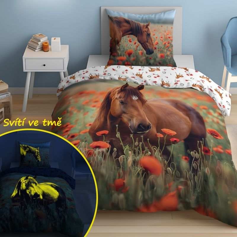 DETEXPOL Posteljina Konj u maku koji svijetli Pamuk, 140/200, 70/80 cm