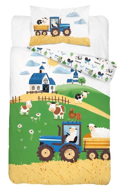 DETEXPOL Posteljina za dječji krevetić Farma na brdu plava Pamuk, 100/135, 40/60 cm - Posteljina za dječji krevetić