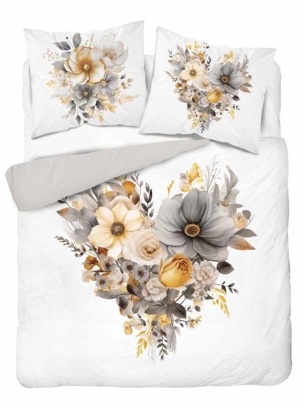 DETEXPOL Francuska posteljina Cvjetovi heart gold Pamuk, 220/200, 2x70/80 cm DETEXPOL Francuska posteljina Cvjetovi heart gold Pamuk, 220/200, 2x70/80 cm