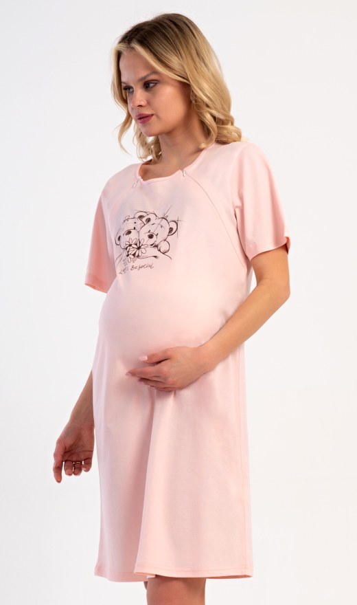 Ženska noćna košulja za trudnice Medvjedi - Dojilica noćna košulja s kratkim rukavima