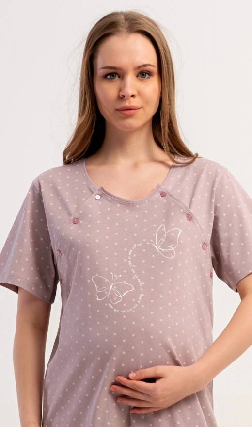 Ženska noćna košulja za trudnice Leptiri - Dojilica noćna košulja s kratkim rukavima
